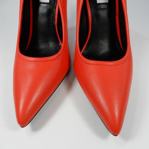Reiss Bramley Pointed Toe Pump Heels Size 38 7.5 Reddish Orange Leather NEW $290 - Picture 9 of 15